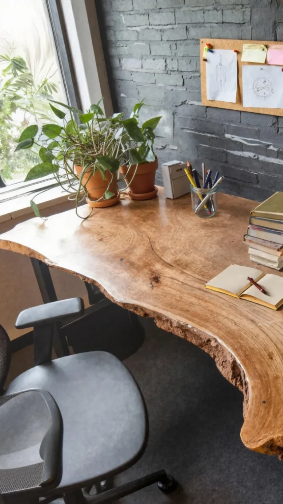 organic modern home office ideas solid oak desk visible grain 2026