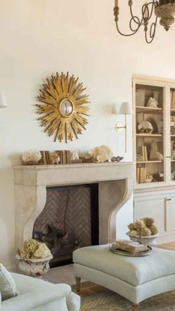 curved mirror ideas sunburst mirror brass fireplace mantel 2026