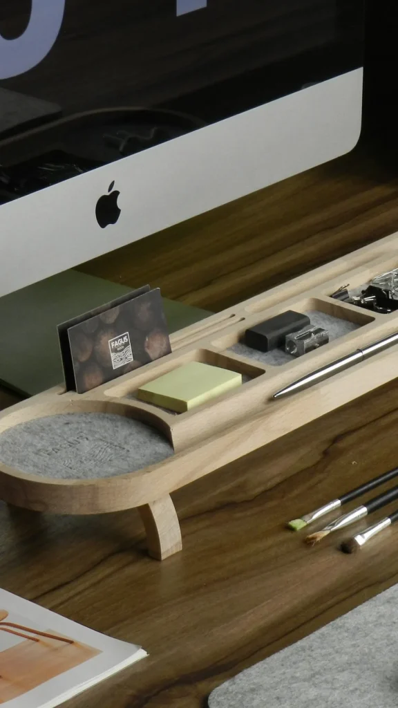 organic modern home office ideas stone wood desk accessories 2026