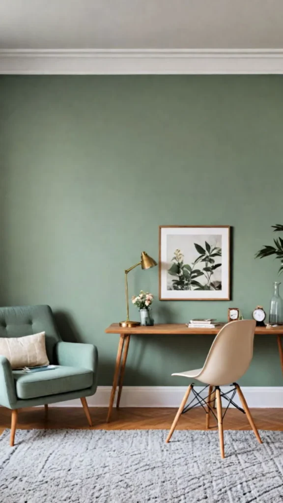 organic modern home office ideas muted sage green walls calm 2026