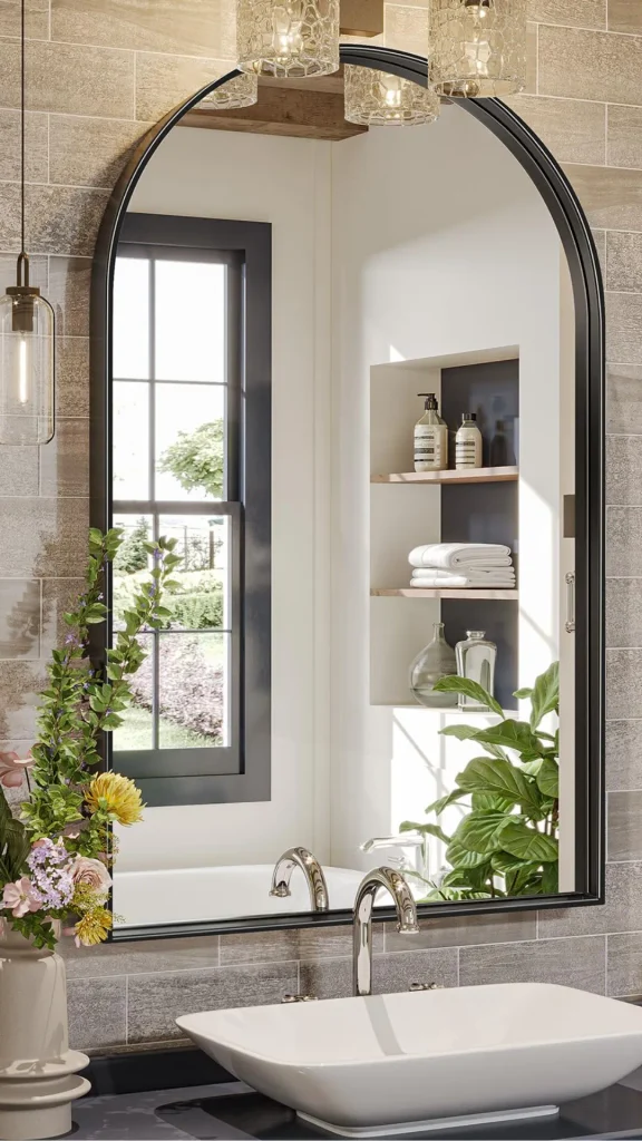 curved mirror ideas oversized arch mirror small bathroom 2026
