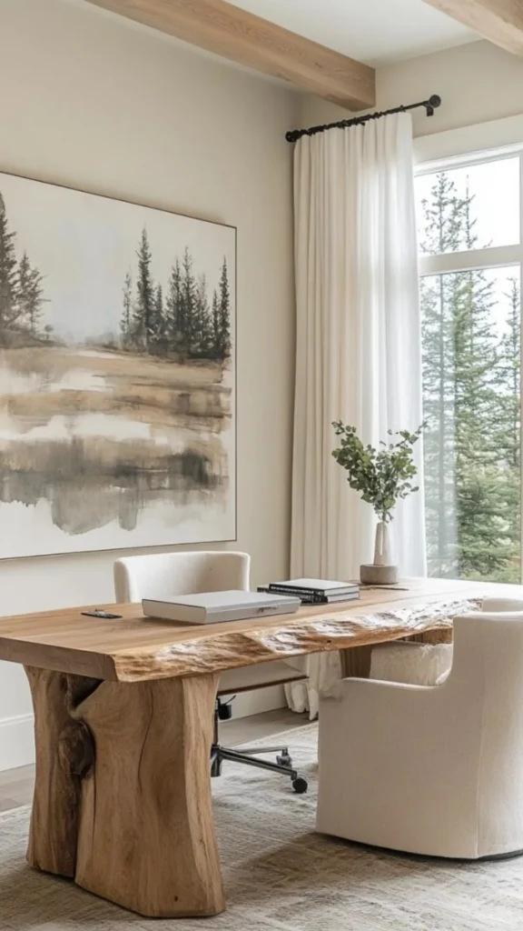 organic modern home office ideas single meaningful art eye level 2026