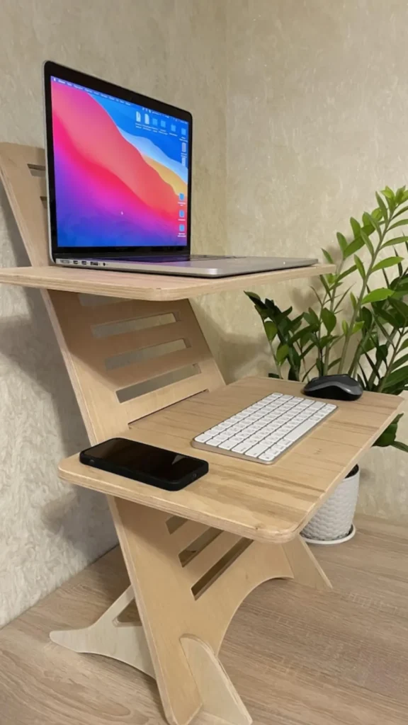 organic modern home office ideas standing desk converter warm wood 2026