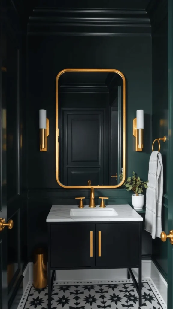 organic modern powder room ideas bold material choices memorable small space 2026
