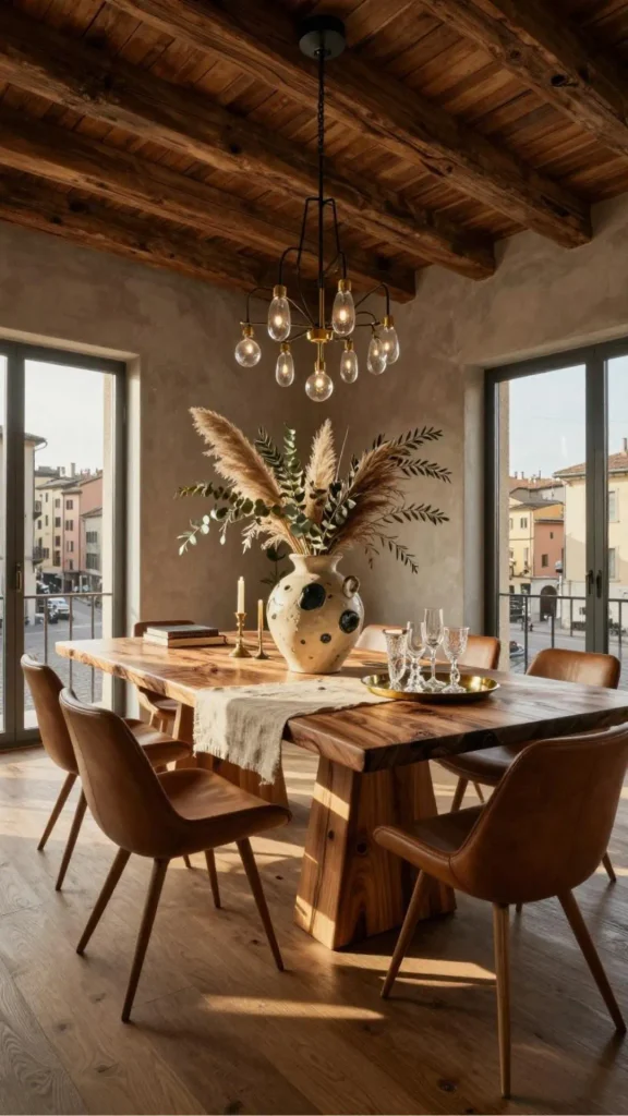 organic modern dining room ideas single ceramic centerpiece dried botanicals 2026