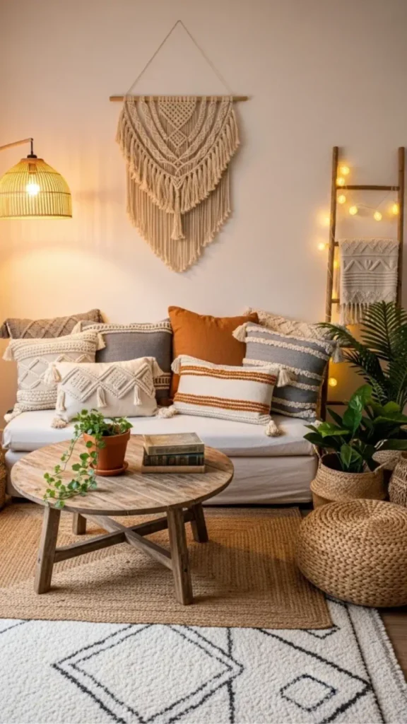 grey boho living room ideas small apartment compact warmth 2026