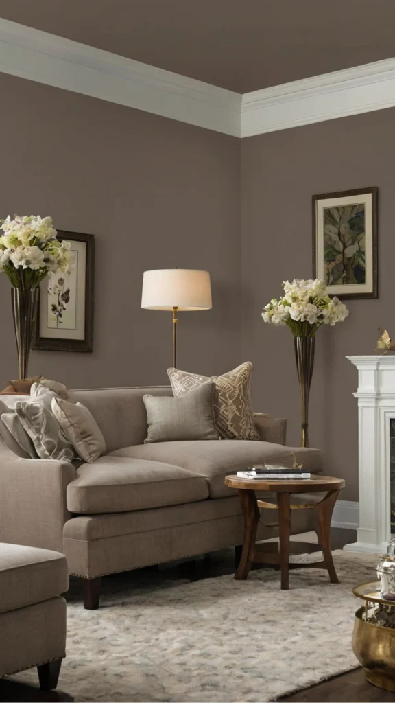 black accent wall ideas warm charcoal brown undertone living room 2026
