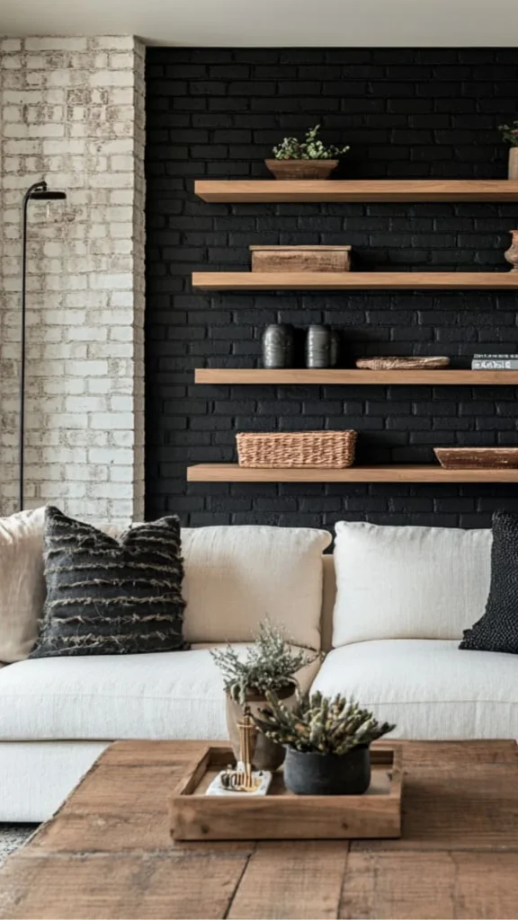 black accent wall ideas one wall neutral living room 2026