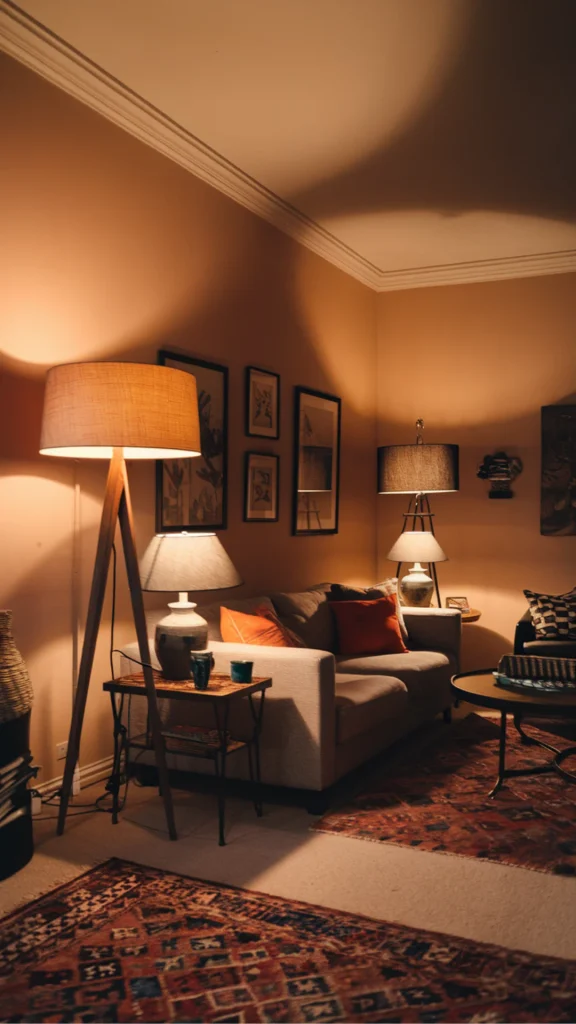 black accent wall ideas layered warm lamp lighting evening 2026